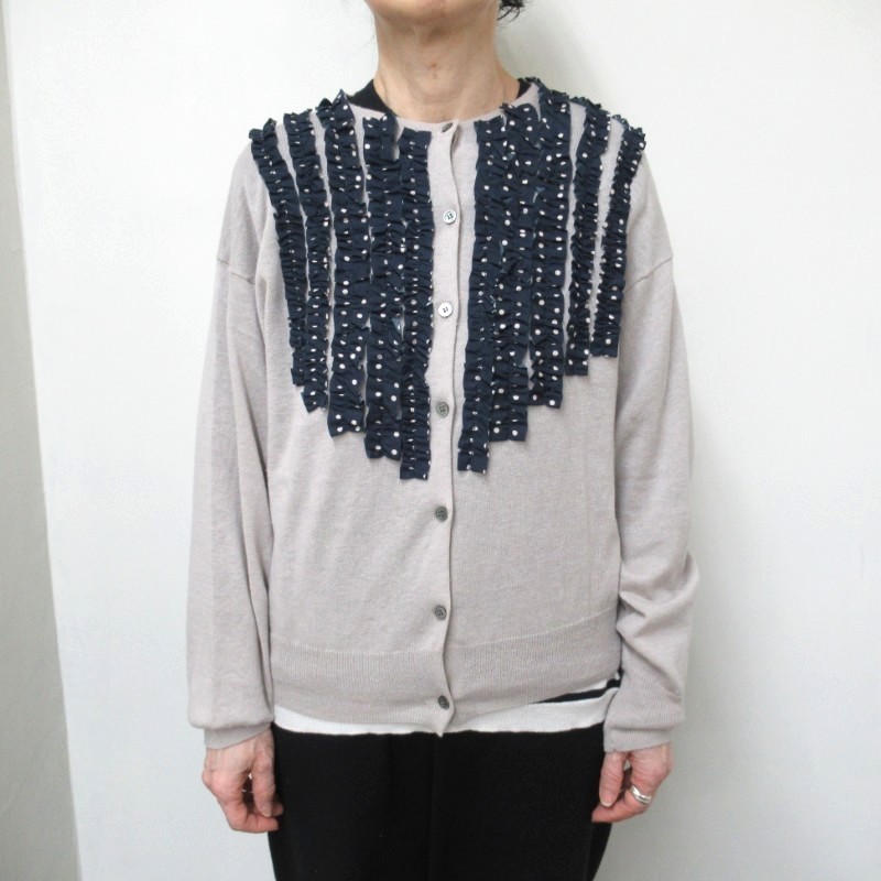 mao made ドットフリルカーディガン /GRE×NV系010